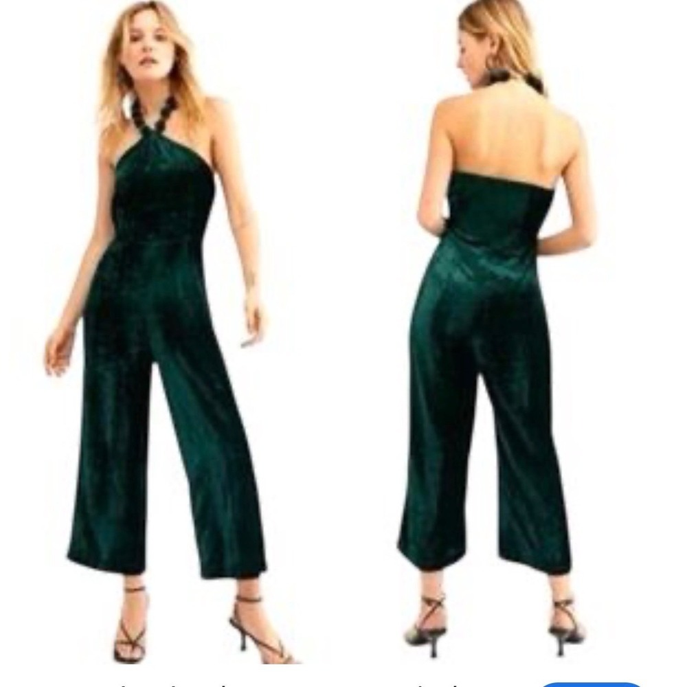 Samantha Pleet Silk Velvet Halter Pendent Jumpsuit Emerald Green Womens 4
